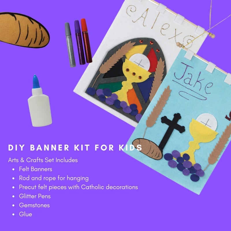 Autom First Holy Communion Banner Kit Arts and Crafts for Catholic Children, DIY Sunday School Church Activity with Felt and Glitter Pens, 16 Inch - Image 2